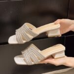 Stunning French style girls shoes with rhinestone square toe, elegant chucky heel - Image 3