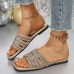 Luxury Crystal stone ladies flat sandal China imported - Image 4