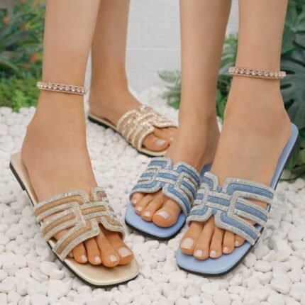 Luxury Crystal stone ladies flat sandal China imported